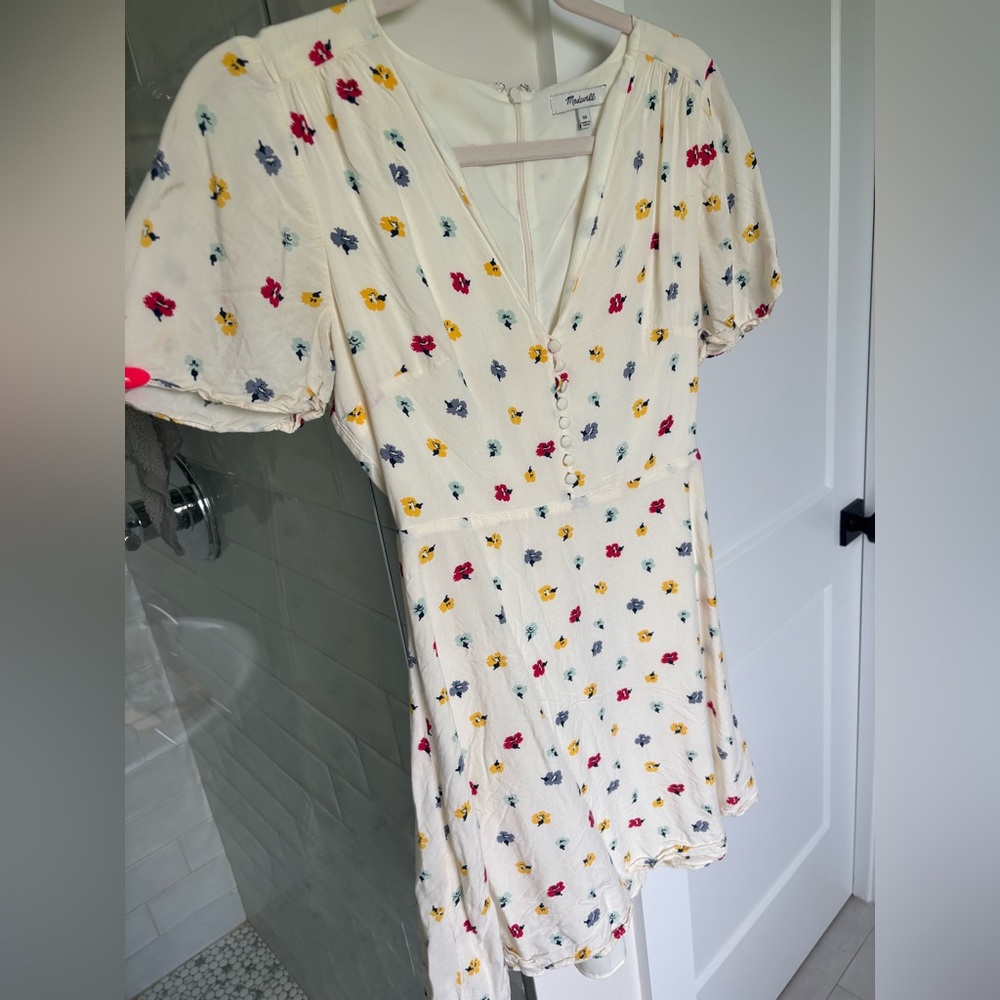 Madewell Cream Mini Dress with Multicolor Floral Pattern